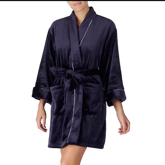 Kate Spade Blue Fleece Holiday Plush Robe XS/S - Picture 2 of 8